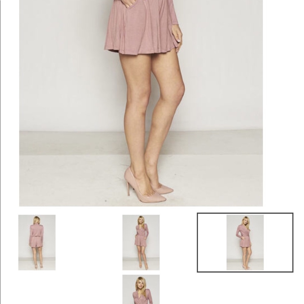 Blush color long sleeve romper with elastic waist - Picture 3 of 4